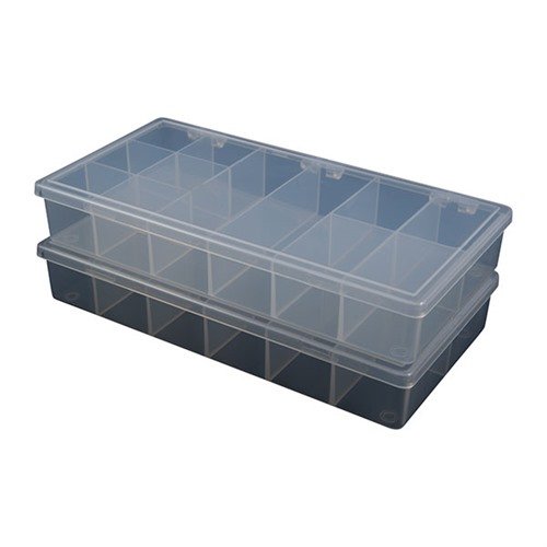 Tough, clear polypropylene storage bins with 12 compartments for easy organization and fast identification; resistant to oils and solvents, won't shatter.
