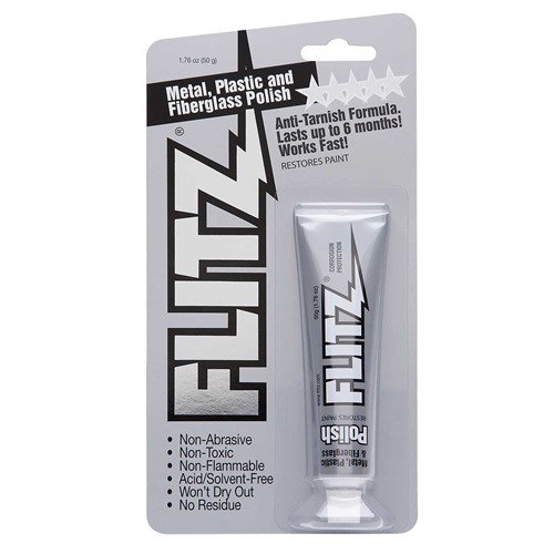 FLITZ POLISH offers a non-abrasive solution for removing rust, tarnish, and discolorations, leaving a high luster finish while protecting surfaces for up to six months.