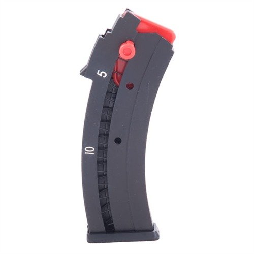 Reliable 10-round magazine with durable steel body, self-lubricating polymer follower, easy loading thumb pad, and quick round count verification.