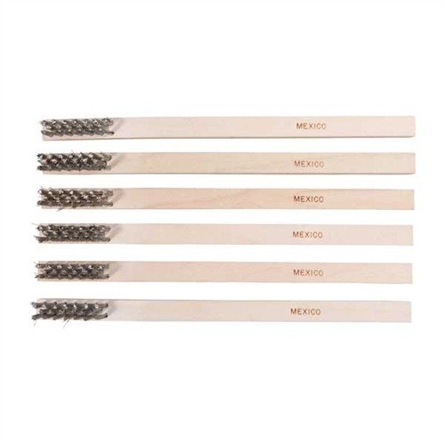 Heavy-duty gunsmith brushes with stainless steel, brass, or nylon bristles; stitched-in wood handle for durability, perfect for scrubbing and degreasing.