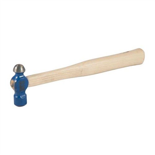 GUNSMITH'S BALLPEEN HAMMER features solid brass construction, hardened steel ballpeen end, ergonomic hickory handle, and precision balance for optimal control.