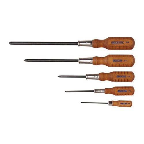 Grace USA 5-Piece Phillips Screwdriver Set features durable chromium-vanadium tips, ergonomic hardwood handles, and nickel-plated ferrules for precision and comfort.