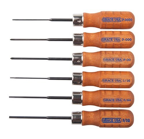 The Grace USA 6 Piece Micro Screwdriver Set features durable USA Chromium-Vanadium steel blades, hand-assembled hardwood handles, perfect for precision tasks.