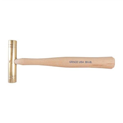 GUNSMITH'S BRASS HAMMER features solid brass heads for non-marring use, ergonomic hickory handles for comfort, and precision balance for controlled strikes.