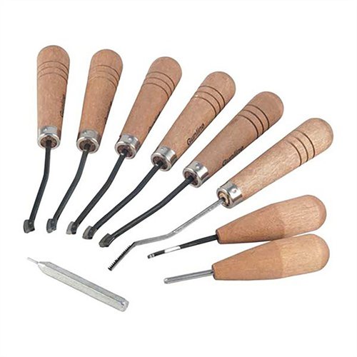 PREMIER CHECKERING SET offers precision with spring-pinned heads, smooth cutting, and durability, including all tools and instructions for perfect checkering.