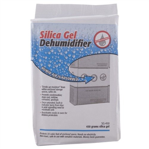 SILICA GEL PAKS absorb moisture to prevent rust and damage, reactivatable for lifetime use, perfect for protecting your firearms and valuables in cabinets.