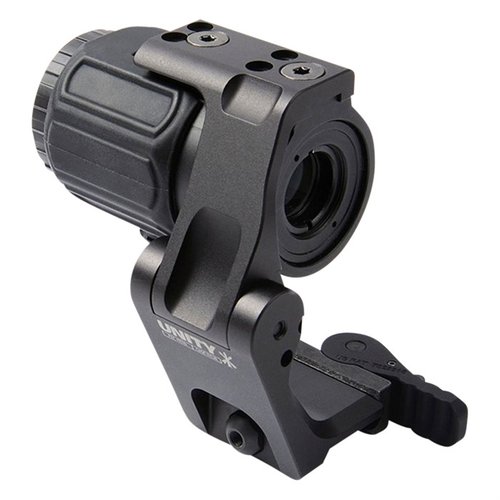FAST OMNI MAGNIFIER MOUNT offers a low-profile Flip-To-Center mechanism for safe stowage and rapid transitions, compatible with popular optics.
