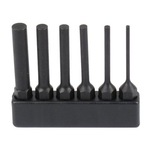 Set of 6 Steel Pin Punches in sizes 1/16” to 1/4”, compatible with any standard 1/4” Driver, crafted from solid bar stock for durability.