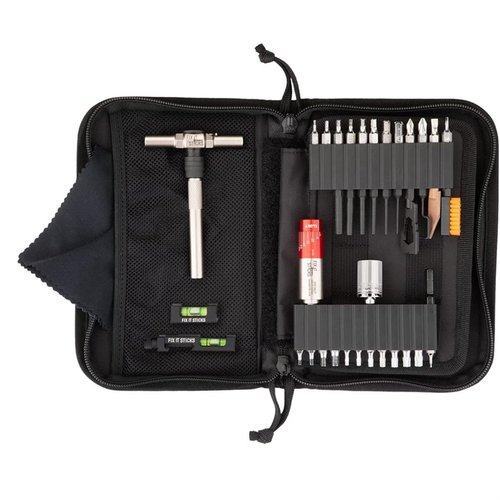 Fix It Sticks Long Range Rifle Kit offers a modular T-Drive, precise torque limiters, comprehensive bit selection, bore cleaning tools, and a durable carrying case.