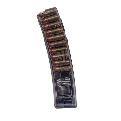 Lightweight and durable 20-rd polymer magazine for H&K MP5, offering reliable feeding, chemical resistance, and a translucent body for ammo visibility.