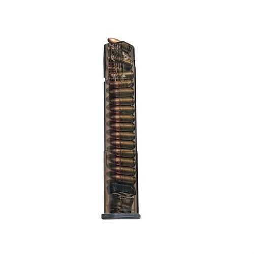 Extended 30-rd magazine for SIG SAUER P320, featuring extreme impact resistance, easy disassembly, and a translucent body for ammo visibility.