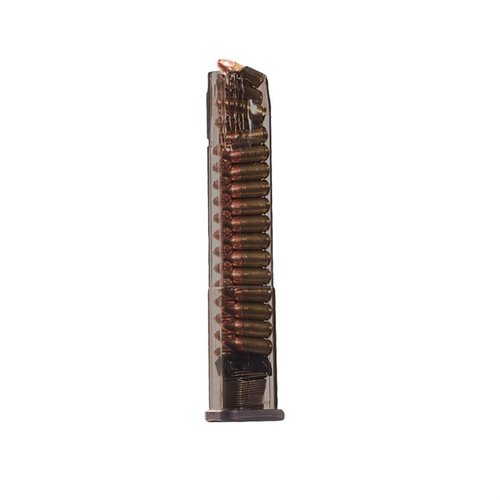 SMITH & WESSON M&P 9mm magazines offer 17, 21, and 30-round capacities, extreme impact resistance, and a translucent body for easy ammo visibility.