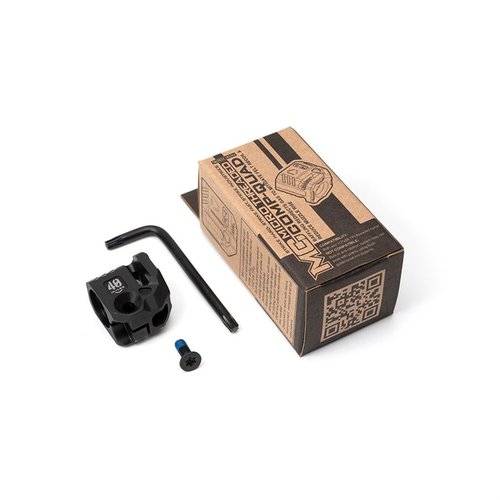 Micro compensator for 1/2"x28 TPI barrels, reducing recoil by 15-30%, easy installation, secure fit, and stylish design for various pistol sizes.