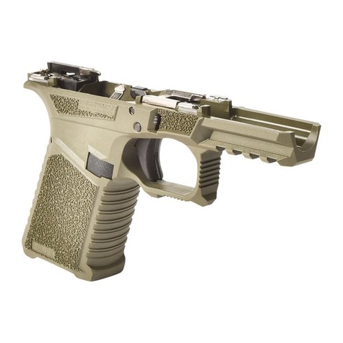SCT 19 frame offers aggressive grip texture, flared mag well, and compatibility with Glock® Gen 1-3 parts for enhanced ergonomics and performance.