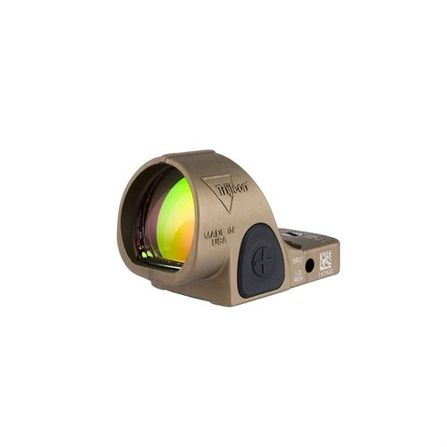 Trijicon SRO 1.0 MOA red dot sight offers a wide field of view, durable aluminum housing, 8 brightness settings, and easy adjustments for enhanced accuracy.