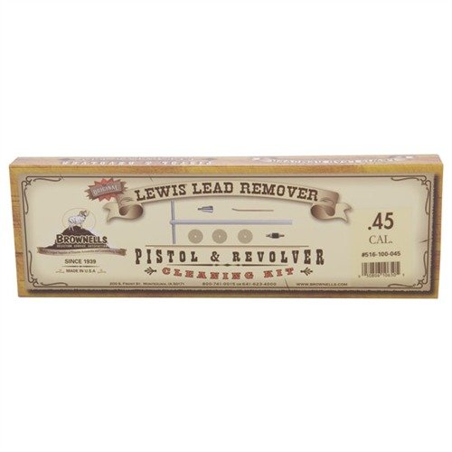 Lewis Lead Remover Kit effectively removes lead fouling without damaging your pistol, ensuring peak accuracy; includes handle, tips, and brass patches.