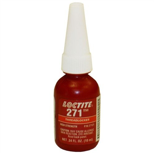 LOCTITE® 271 Threadlocker ensures permanent locking of fasteners, resistant to vibration and shock, ideal for heavy-duty applications in firearms and machinery.