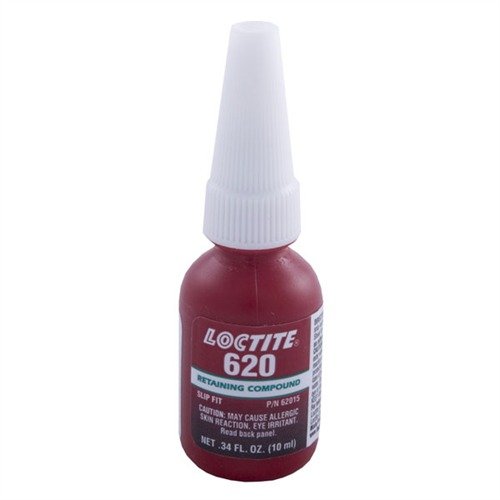 LOCTITE #620 Green Sleeve Retainer secures press-fit assemblies, providing a strong seal, resisting lubricants and solvents, and achieving full strength in 10 hours.