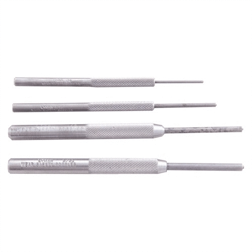 Easily and safely replace roll pins with LYMAN's Deluxe Punch Set, featuring round-nose tips for secure grip, made from durable 4140 steel for lasting performance.