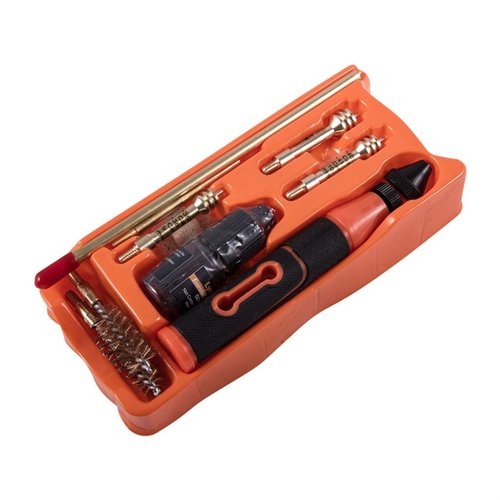 Lyman’s Multi-Caliber Pistol Cleaning Kit offers essential tools for maintaining .380, 9mm, .40, .45 pistols, featuring a rotating rod and convenient carrying case.