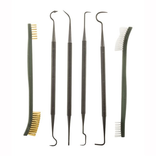 Lyman Pick and Brush Set offers non-marring polymer picks in various shapes, plus a nylon brush for thorough cleaning and preventing fouling damage.