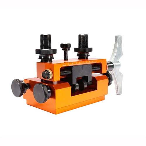 AccuSight Pistol Sight Tool offers CNC machined aluminum construction, multiple slide clamps, and precise adjustments for easy installation and removal of dovetail sights.