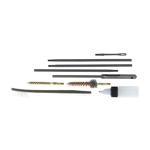 Authentic MIL-SPEC cleaning kit for AR-15/M16 includes essential tools like a sectional rod, brushes, and oiler, perfect for range and field use.