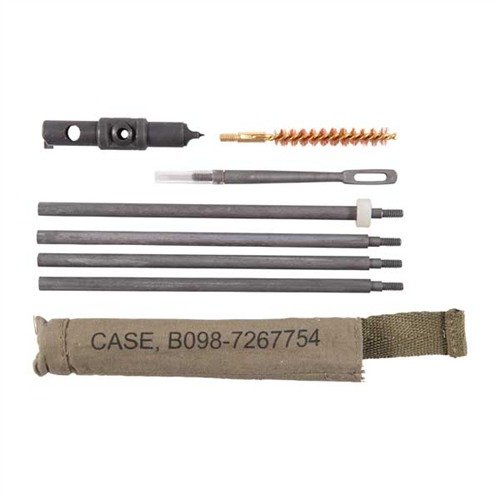 Authentic M1/M14 cleaning kit with unissued GI components, perfect for M1 Garand restoration or .30 caliber rifles; includes rod, bore brush, and carry case.