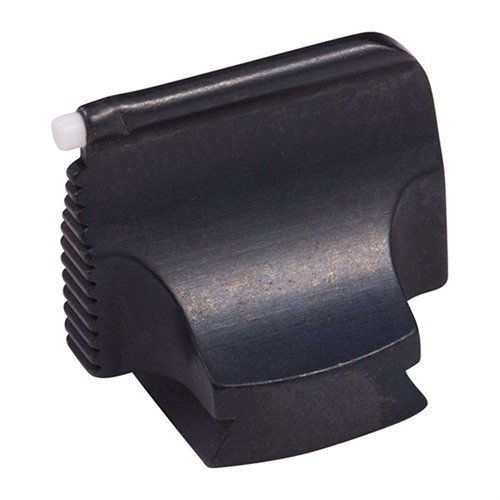 Precision-made steel front sight for rifles, featuring a contoured blade and a polished blue finish, ideal for enhanced accuracy and aesthetics.