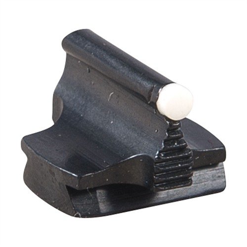 Precision-made steel front sight for rifles, featuring a sleek design, rounded base for barrel mounting, and available in multiple bead types for enhanced accuracy.