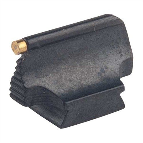 Precision-made steel front sight with a polished blue finish, designed for ramp-mounted rifles, offering a sleek contour and a stable .340