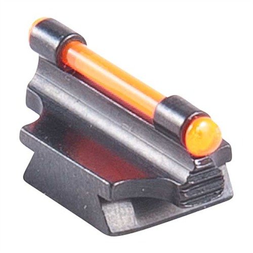 Precision-made steel sights for rifles, featuring a sleek design and vibrant orange or green glow for enhanced visibility in any lighting condition.