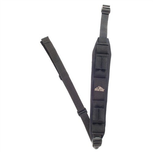 The BUSHNELL Alaskan Magnum Comfort Stretch Sling features a neoprene shoulder pad for shock absorption, non-slip grip, and elastic shell loops for quick reloads.