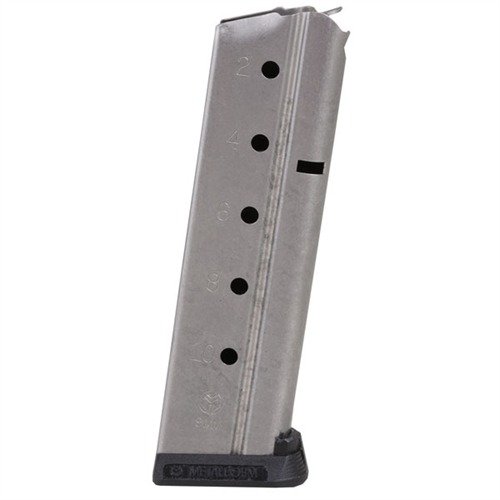 High-quality 1911 9MM magazines in blued carbon or stainless steel, featuring reliable feeding, removable base for easy cleaning, and optional increased capacity.