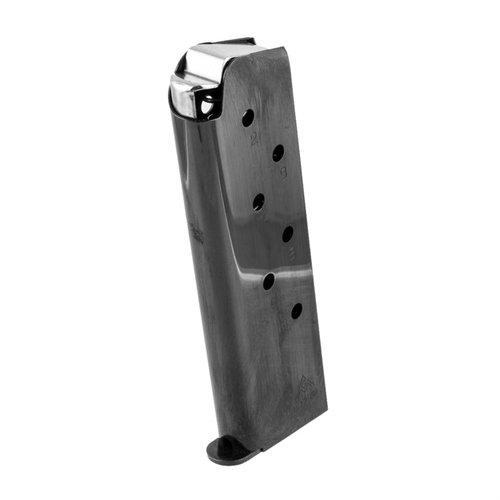 MEC-GAR 1911 .45 ACP magazines offer expert craftsmanship, durable carbon steel construction, and reliable performance, available in blue or rustproof nickel finishes.