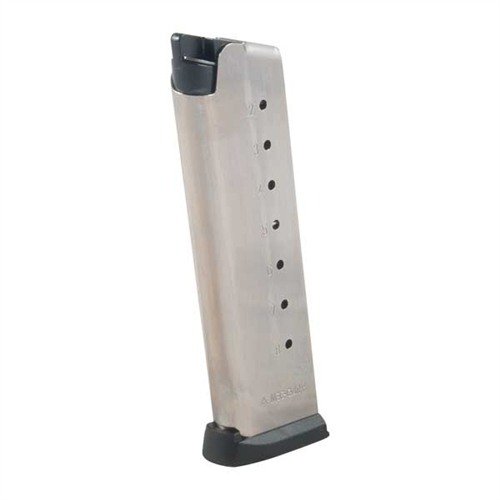 MEC-GAR 1911 .45 ACP magazines feature expert craftsmanship, durable carbon steel construction, seamless TIG welding, and a rustproof nickel finish for reliable function.