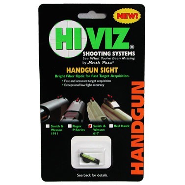 Upgrade your S&W revolver with the HIVIZ Fiber Optic Front Sight for enhanced visibility and accuracy, featuring a bright green sight for quick target acquisition.