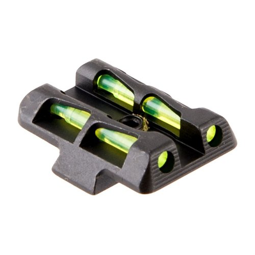 HIVIZ LITEWAVE Rear Sights enhance durability and light gathering with a unique design, available in 6.1mm and 6.5mm for various Glock models, including red, green, and black LitePipes.