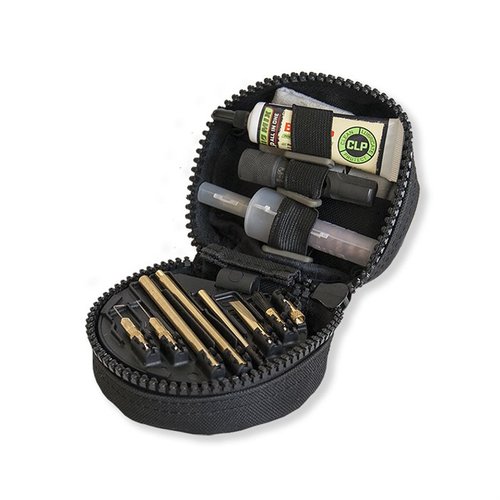Comprehensive AR-15 cleaning kit with B.O.N.E. Tool, flexible cables, brushes, and O85 solvent for quick field touch-ups or thorough home cleaning.