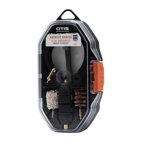 The OTIS 12GA PATRIOT Series Shotgun Kit provides essential Breech-to-Muzzle® cleaning tools, featuring a versatile T-handle and 4 bits for efficient maintenance.