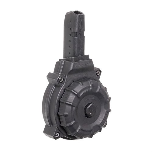 Získejte kapacitu 50 ran s Glock-Style Drum Magazine pro 9mm PCCs, vyrobený z odolného polymeru Zytel s ocelovým vložením a kvalitními komponenty.