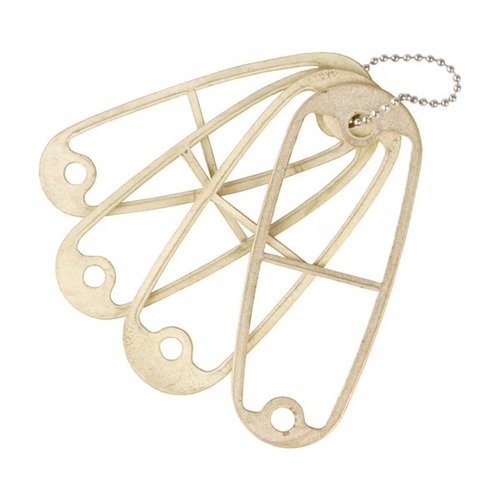 PACHMAYR RECOIL PAD GRINDING TEMPLATE set includes four brass templates, ensuring precise shaping of recoil pads without damaging steel reinforcement plates.