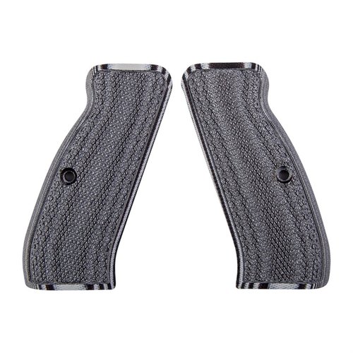 Upgrade your CZ 75 with Pachmayr G-10 Tactical Grips for enhanced grip quality, durability against weather, and a stylish gray/black checkered design.
