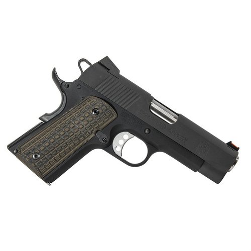 Pachmayr 1911 Officer G10 grips offer rugged G10 material, ambidextrous safety cutout, and come in green/black or gray/black with Grappler or Fine checkering.