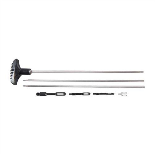 HOPPES 30 Caliber 3-piece steel rifle rod features a swiveling handle, standard 8-32 thread, and compatibility with various jags and brushes for effective cleaning.