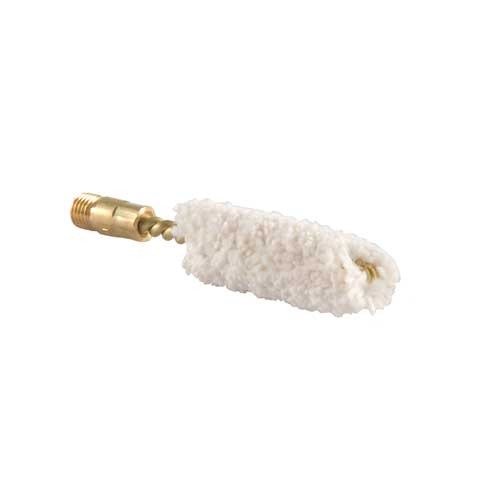 Dewey Shotgun Bore Mops are made of 100% cotton with durable brass cores and couplings, fitting standard 5/16-27 shotgun rod threads for effective cleaning.