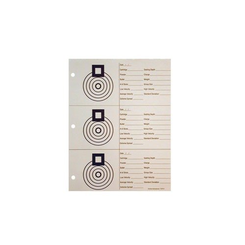Sinclair Load Development Targets feature three 100 yard benchrest targets, space for load info, and are binder-ready for easy reference, sold in packs of 25.