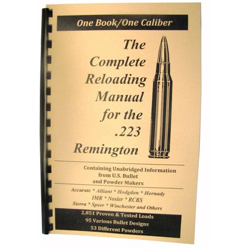 LOADBOOK-223 REMINGTON offers essential reloading info for all skill levels, covering various calibers, bullet designs, and proven loads, all in a user-friendly manual.
