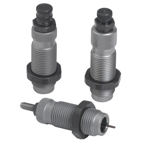 RCBS 3-DIE CARBIDE ROLL CRIMP SET for 44 MAG/44 SPECIAL offers a carbide sizer for no-lubrication, an expander die, and a precise seater die for optimal reloading.