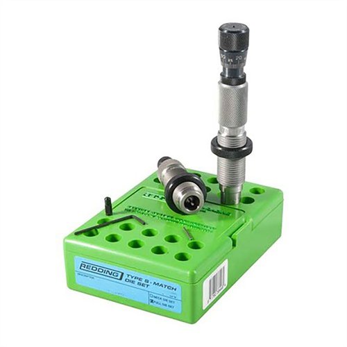 Redding Type S Match Bushing Full Die Set ensures precise full length resizing and neck tension control with interchangeable bushings and a micrometer seating die.
